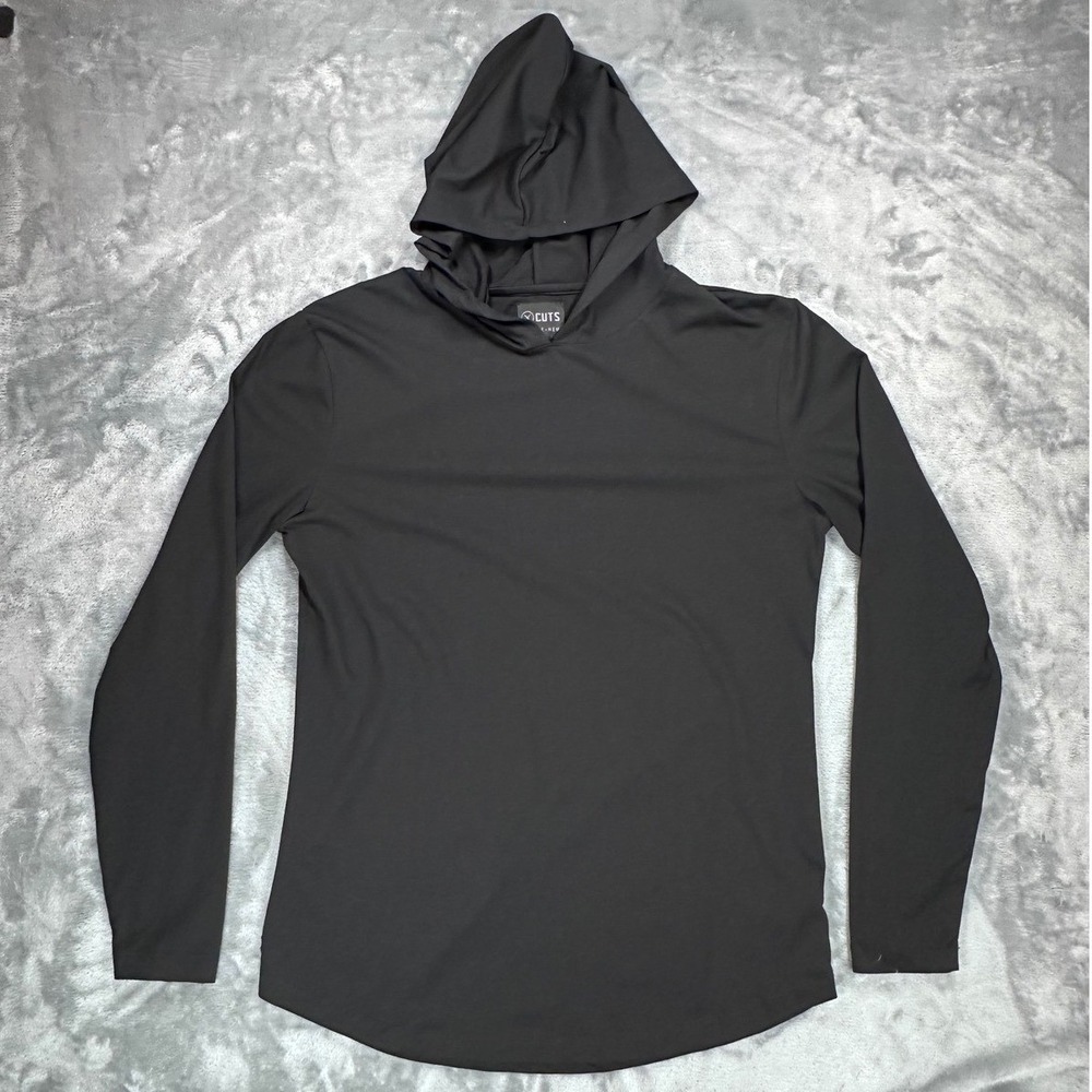Cuts Clothing Mens Curve-Hem Hoodie Black PYCA Pro Long Sleeve Shirt Medium